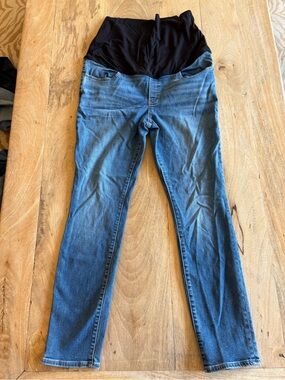 Hatch Blue Skinny Maternity Jeans with Black Waist Panel